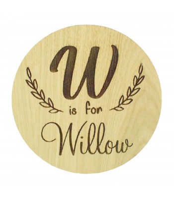 Laser Cut Oak Veneer Personalised Birth Announcement Plaque - Letter with Name